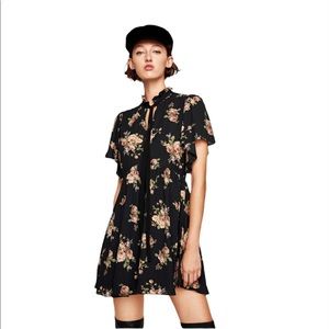 Zara Floral Mini Dress with Bow NWT